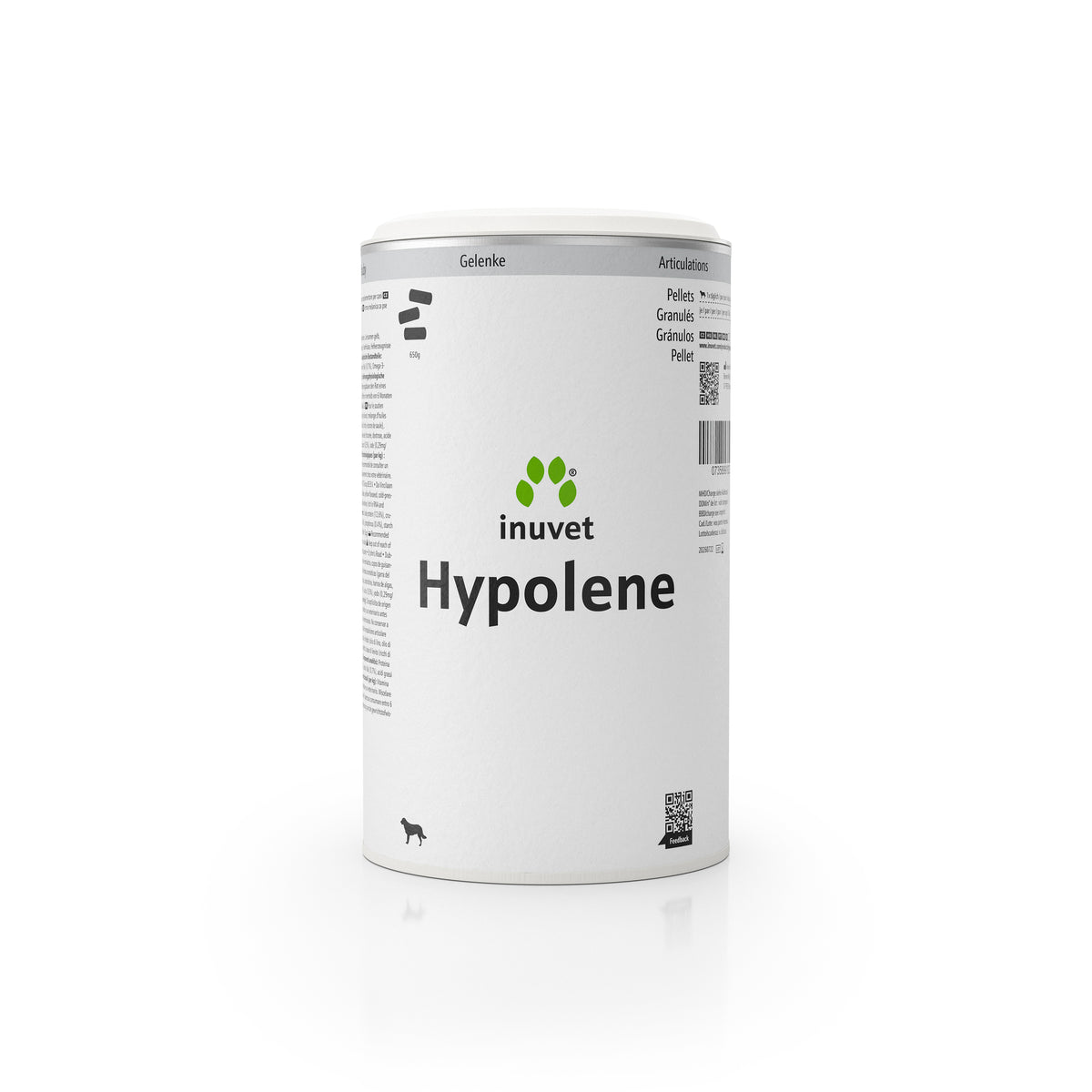 Hypolene Pellets+1 250g and 650g packaging on a white background